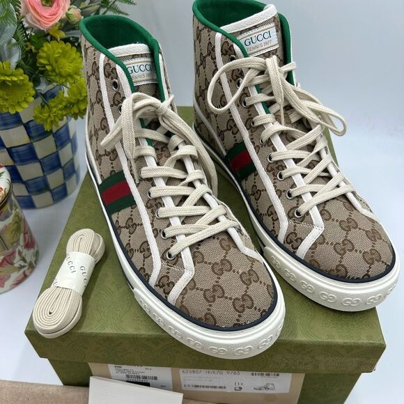 Men's Gucci 1977 tennis hightop sneakers size 11.5 made in Italy - Picture 1 of 11